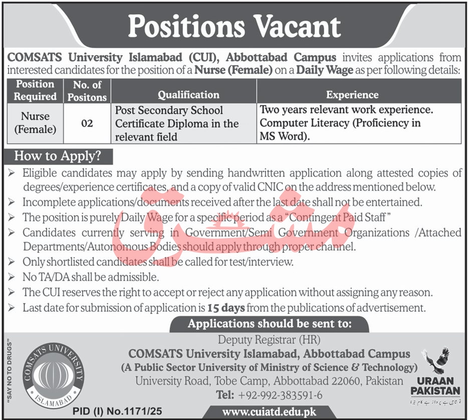 Jobs in Comsats University Islamabad
